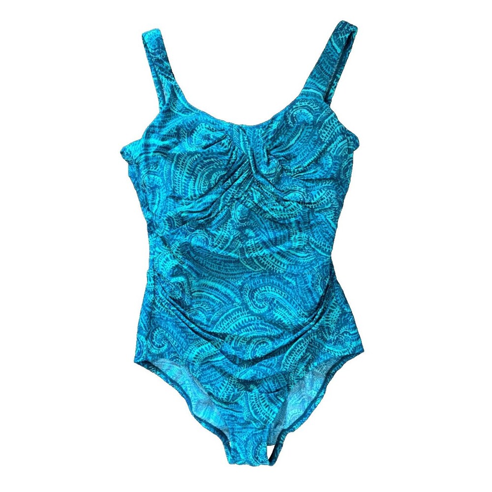LANDS END Womens SWIMSUIT Underwire Bra BLUE Green PAISLEY Size 10D